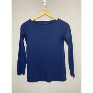 ANN MASHBURN Navy Blue Long Sleeve Boat Neck Pima Cotton T Shirt Women Small Tee